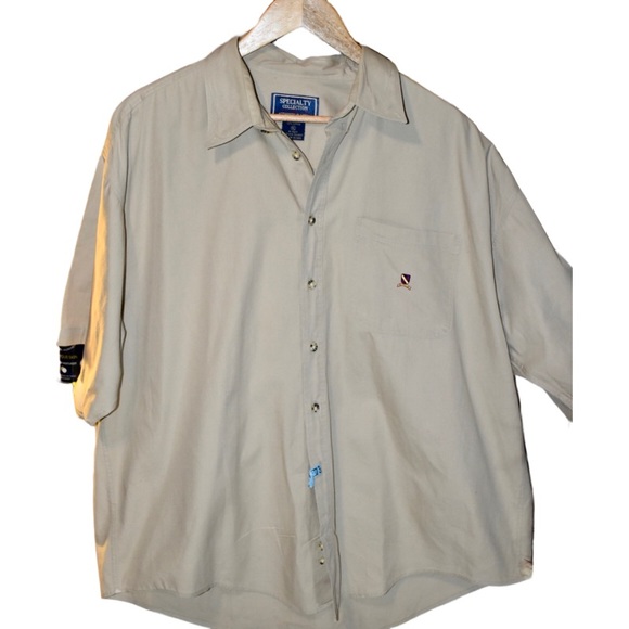 Men’s short sleeved khaki button down casual work shirt XLG Specialty Collection - Picture 1 of 15
